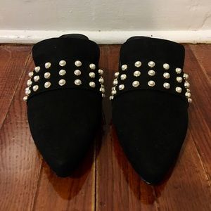 Embellished Faux Suede Loafer Mules